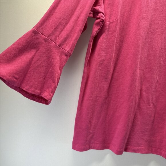 Talbots Women's Top Size 1X Plus Solid Pink Bell Sleeve Pullover 100% Cotton - Picture 2 of 8